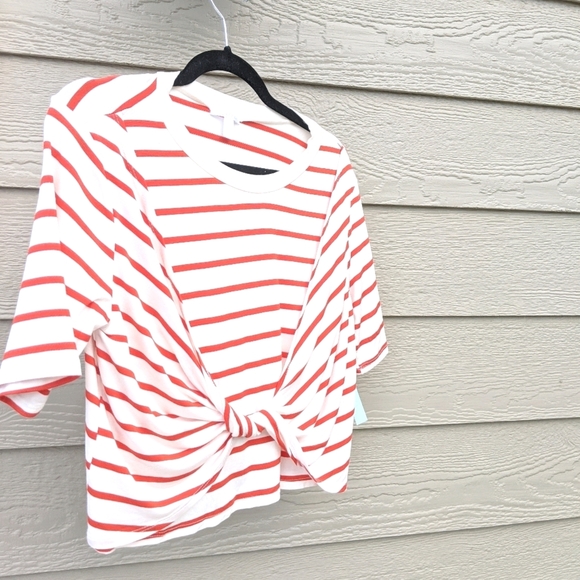 NWT Nordstrom Red White Stripe Crop Top Twist Front - Picture 2 of 7